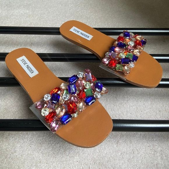 STEVE MADDEN Women Brionna Crystal Embellished Slide Sandals - NEW NWOB - Picture 7 of 8